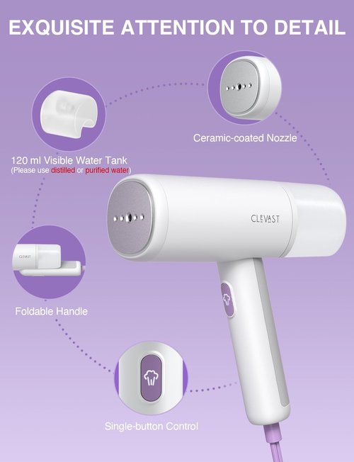 CLEVAST Portable Garment Steamer - Handheld Travel Size Wrinkle Remover with 30-Second Heat Up