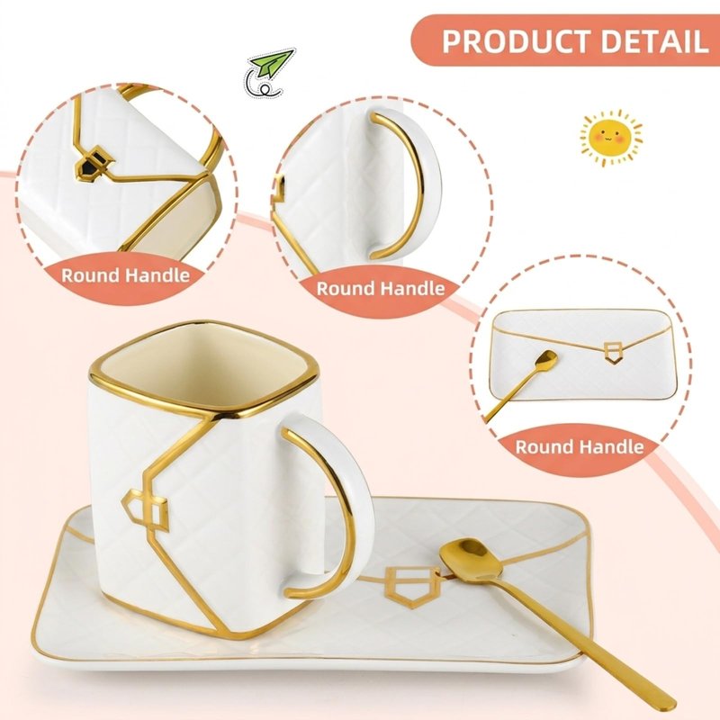 Fovima Handbag Shaped Mug, Handbag Coffee Mug And Saucer, Purse Coffee Ceramic Mug Set 10 Oz/ 310 ml Cute Creative Design Travel Tea Cup for Women Men Father's Day Thanksgiving