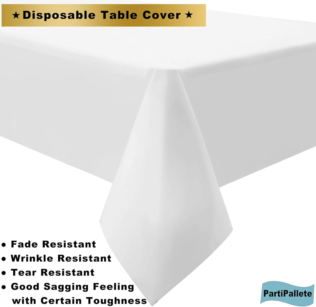 Skiennix Premium Disposable White Tablecloths - 3-Pack 54" x 108" Rectangle Covers for Parties & Events