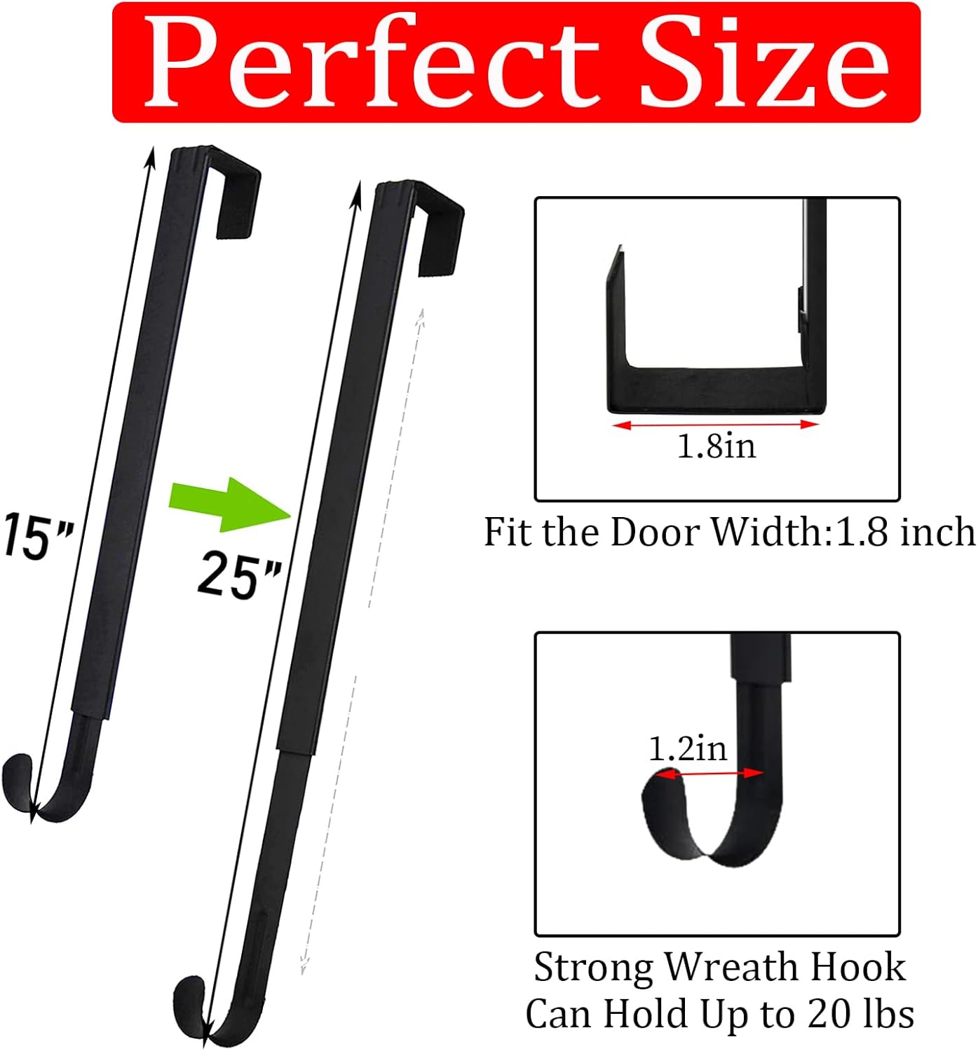 Regine Switzerland Wreath Hanger - Adjustable 15" to 25" for Christmas & Fall Decorations | Black