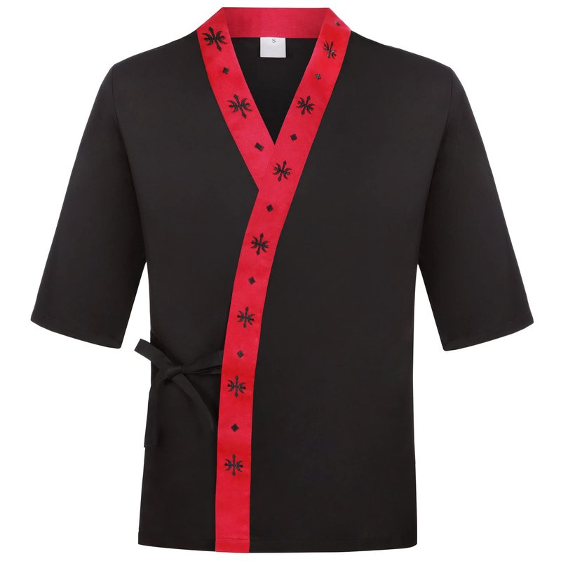 3/4 Sleeve Sushi Chef Coat Black Japanese Chef Jacket Kimono Restaurant Uniform for Men and Women S