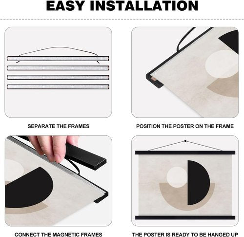 Benjia Magnetic Light Wood Poster Frame Set - 4 Pack for 17x22, 17x11, 17x24 Art Prints | Black