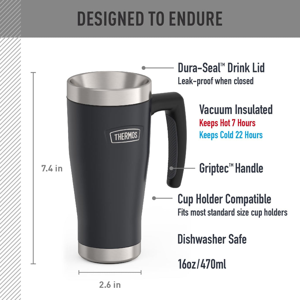 THERMOS Icon Series Stainless Steel Mug - Durable Granite Finish, 16 oz Capacity