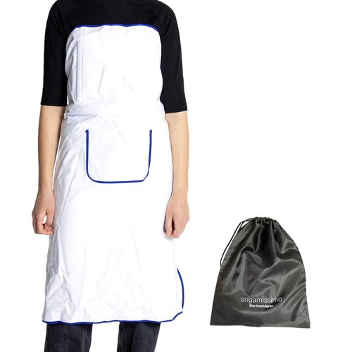 innovex ONE TOUCH APRON PRO WITH POCKET - Strapless Apron – No Shoulder Strain, White and blue kitchen Apron without ties - Waterproof Apron - Japan Brand