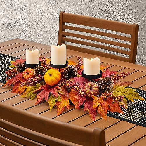 Fall Centerpiece for Dining Table with Artificial Pumpkins Berries and Leaves - 27.5 Inch