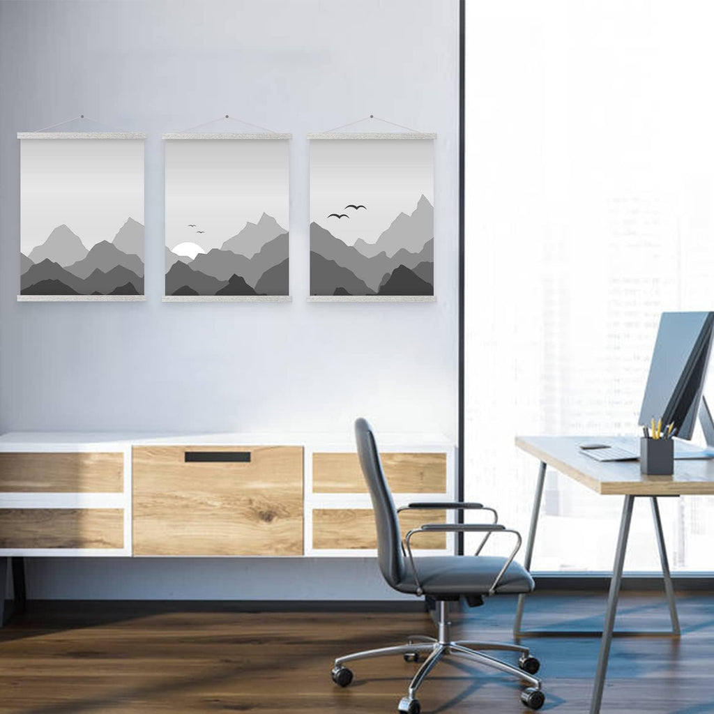 Benjia Magnetic Poster Hanger - 20" Wooden Frame for Canvas & Artwork | Grey Dowel Hanging Kit