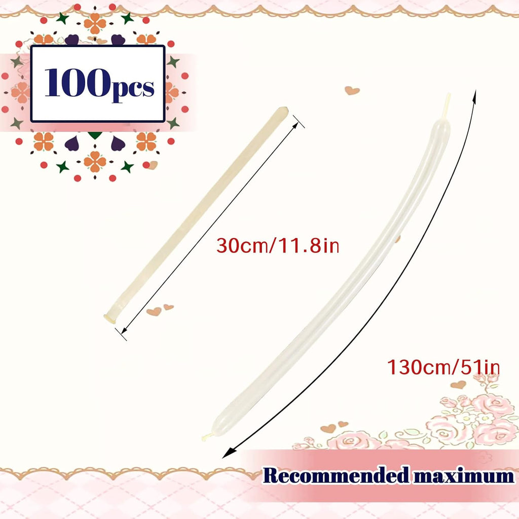 Skiennix 260 Clear Long Balloons - Thickened Latex Twisting Balloons for Animal Models | 100 Pack