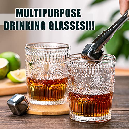 Vintage 12-Piece Glass Drinkware Set - Textured Ribbed Highball & Rocks Glasses for Cocktails & Beverages