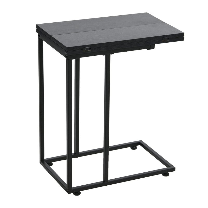 Household Essentials Jamestown Extendable C-Shaped for Accessiblity Side End Table Black Oak Wood Grain and Black Metal