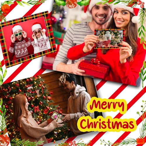 Motiskyy Christmas Plaid Photo Frame Greeting Cards Set with Envelopes, 100 pcs