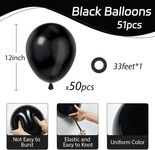 Awenztech Black Balloons - 12 Inch Latex Balloons | 50 Pack for Graduation, Halloween & Birthday Decor