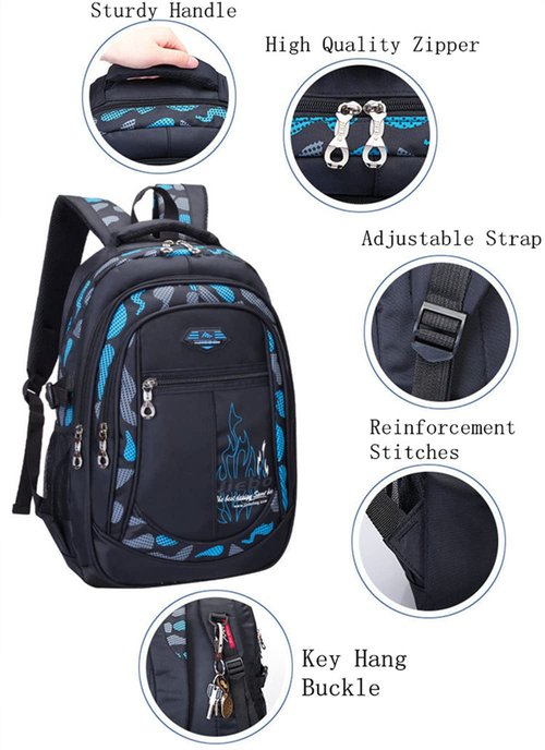 SOMBLG Boys Backpack Student Kids Bookbags Durable School Bags Big Heavy Duty Travel Waterproof (2-Blue)