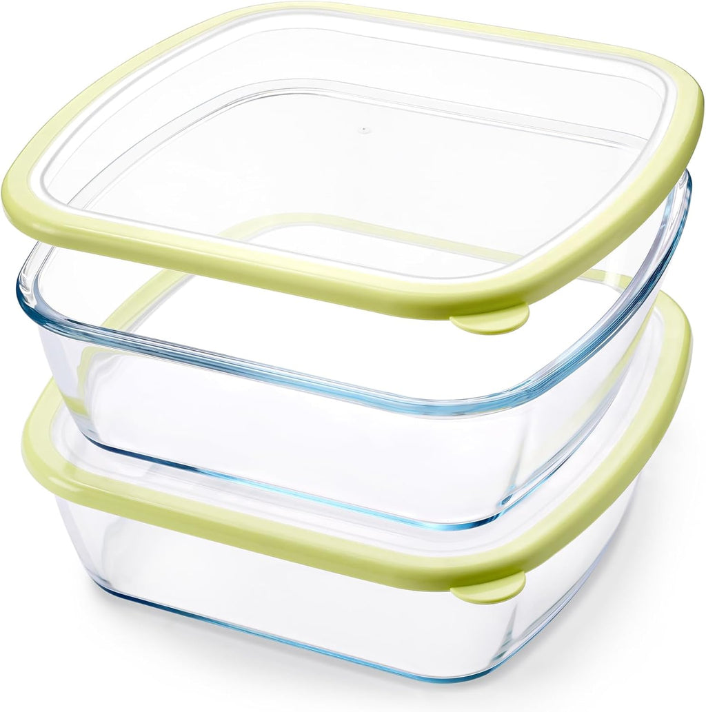 NUTRIUPS 9 x 9 Glass Baking Dish Set - 2.75QT Deep Pan with Lid | Durable Yellow Bakeware (2 Pack)