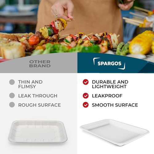 5 Compartment Plates Disposable Heavy Duty (100 Pack) Trays 12.5" x 8.6" - Sugarcane School Trays - Disposable Plates with Compartments Sectioned - Environmentally-Friendly Paper Dividers