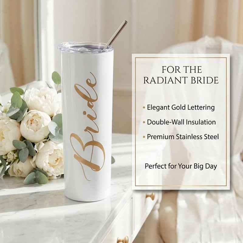 WEDNGGF Bride to Be Gifts for Bridal Shower Engagement & Bachelorette Gift Box for Future Mrs Includes Wooden Photo Frame, Coffee Mug, Real Gold Rimmed Ring Dish, Stainless Steel Tumbler & Spa Set