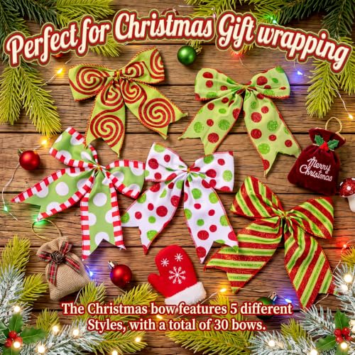 Thiccywoov 30 Pcs Polka Dot Christmas Bows 6 Inch - Red Green White Set (Polka Dot)