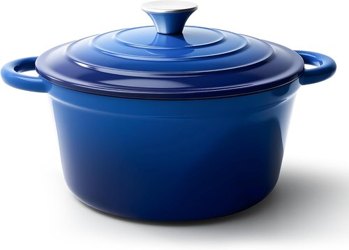 6 Quart Enameled Cast Iron Dutch Oven by [Brand Name] - Non-Stick, Heavy-Duty, Oven Safe Up to 500°F | Ideal for Baking, Braising, Stews, Roasting - Blue