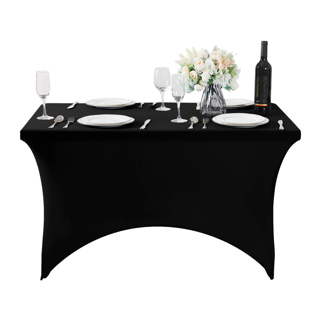 Hezuzo 2Pack Spandex Table Cover for 4FT or 6ft or 9ft Table Universal Fitted Stretch Tablecloth for Party, Banquet, Wedding and Events-Black
