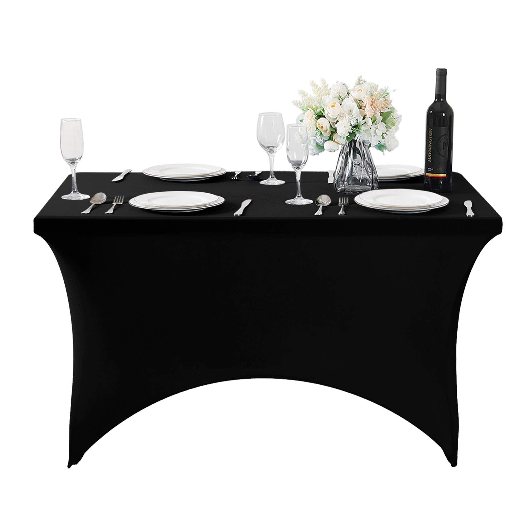 Hezuzo 2Pack Spandex Table Cover for 4FT or 6ft or 9ft Table Universal Fitted Stretch Tablecloth for Party, Banquet, Wedding and Events-Black