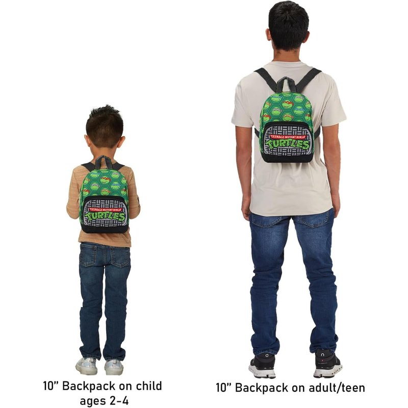 Teenage Mutant Ninja Turtles Mini Backpack - 10" Iconic Woven Small Backpack with Front Pocket and Bookmark Bundle | Adjusts to Fit Kids, Toddlers, Teens, Adults, Boys