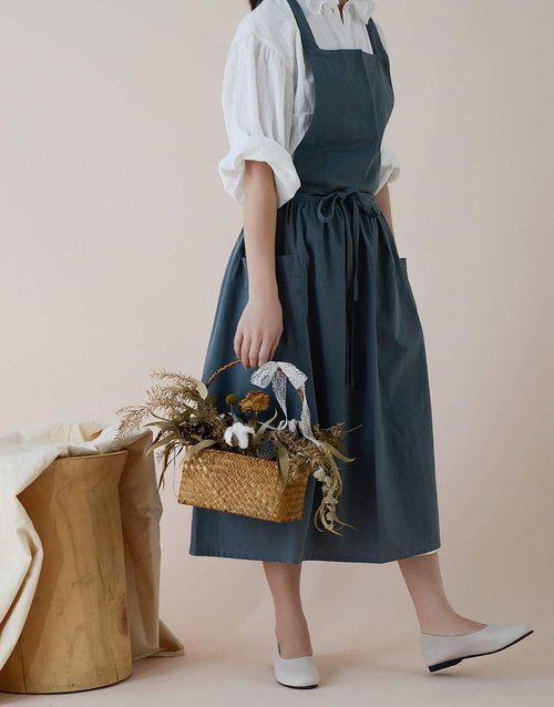 VLZUFE Women Cotton Linen Cross Back Apron for Gardening Works Pinafore Dress with Pockets Navy