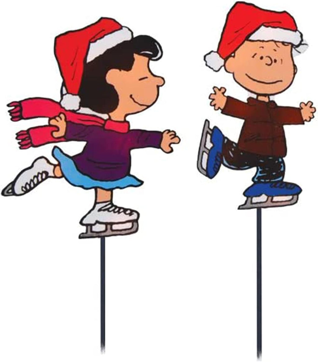 PRODUCTWORKS 8-Inch Pre-Lit Peanuts Skating Christmas Pathway Markers - Set of 4 Festive Decor