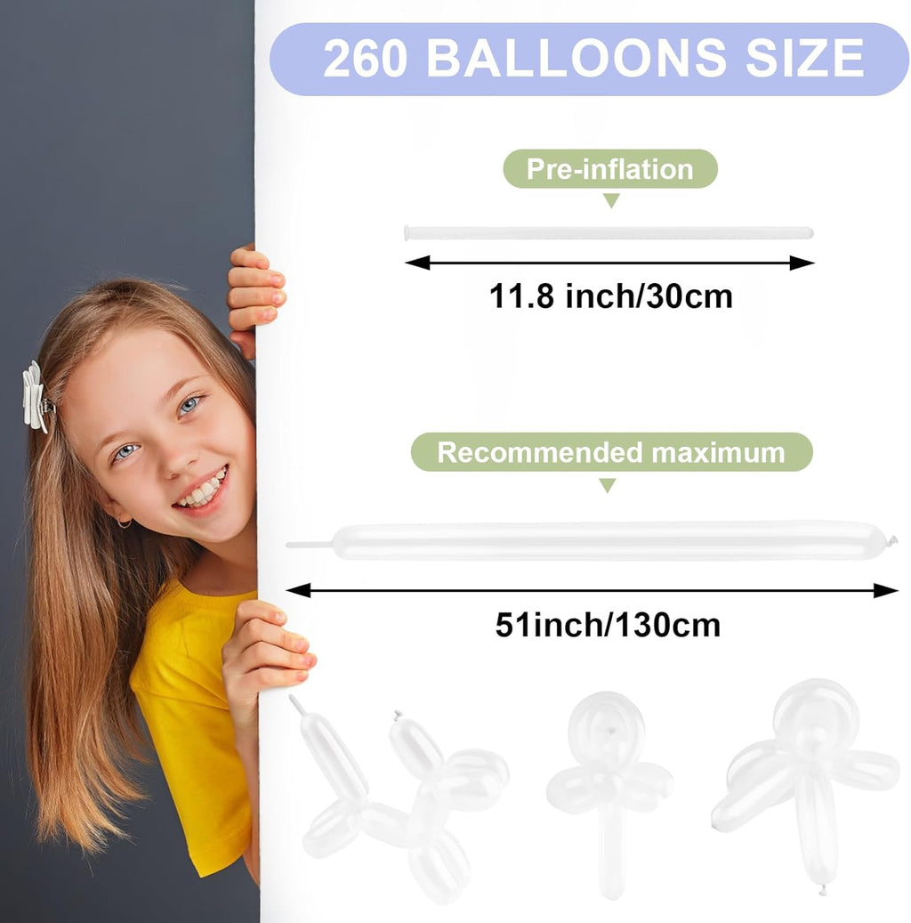 Skiennix 100 PCS White Balloons - Premium Long Skinny Latex for Twisting & Party Decor