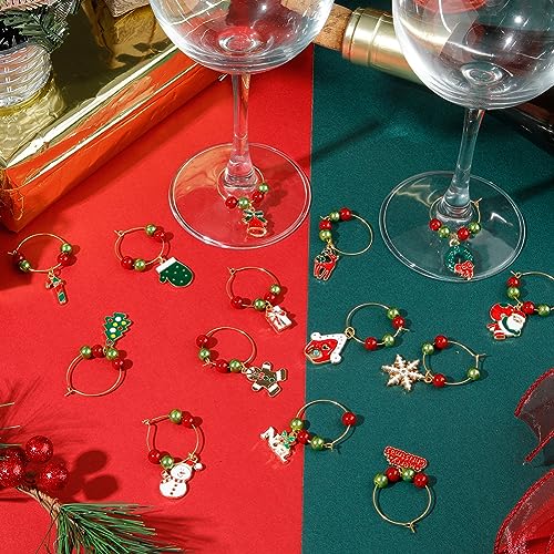 Golden Tone Christmas Wine Glass Charms 14 Sets with Gift Box - Holiday Beading Hoops & Markers
