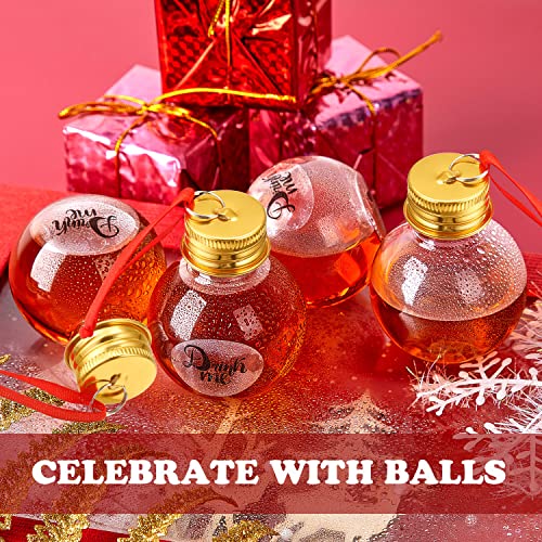 Patelai 36 Pieces Clear Plastic Christmas Drink Ball Ornaments with Gold Cap & Red Ribbon