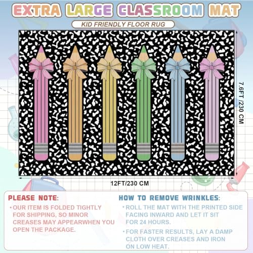 Large Pencil Theme Classroom Area Rug 7.6x12 ft Non-Slip Educational Mat