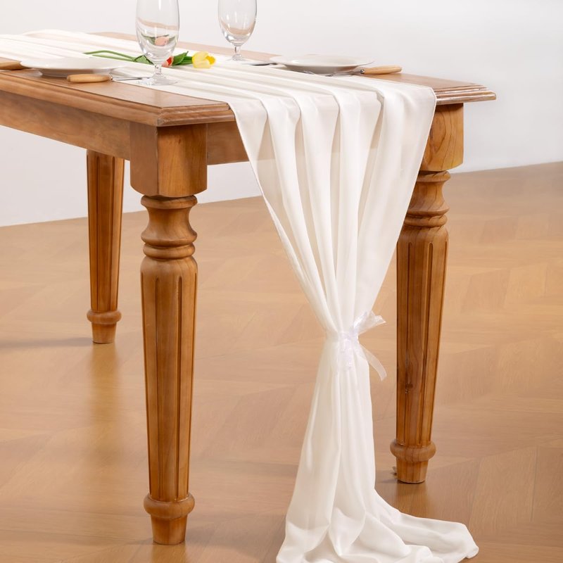 Socomi Ivory White Chiffon Table Runner Summer Boho Rustic 14ft 29x170 Inches Wedding Runner Sheer Romantic Bridal Shower Decorations