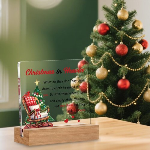 Cardinal Memorial Gift - Christmas In Heaven Empty Chair Sign | 4x4 Inches Home Decor