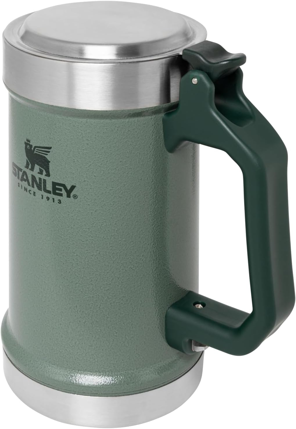 STANLEY Classic Beer Stein - 24 oz Insulated Stainless Steel Mug with Flip-Up Lid & Built-In Opener | Hammertone Green