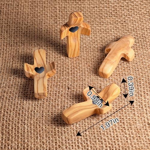 Natural Olive Wood Pocket Cross, Comfort Clinging Cross for Prayer
