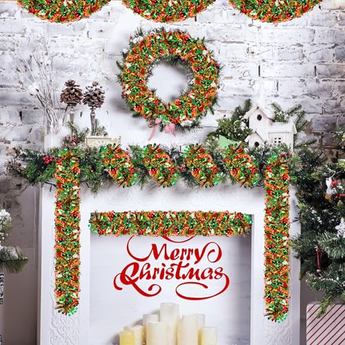 50ft Thick Metallic Christmas Tinsel Garland for Holiday & Party Decor