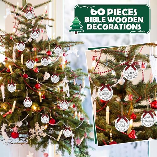 Soaoo 60 Pcs Christmas Bible Verse Ornaments White Wooden Christian Decor