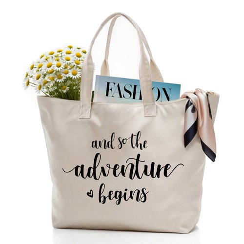 ELEGANTPARK Bridal Shower Gifts for Bride Bag Bride to Be Gifts Honeymoon Wedding Engagement Graduation Present And so the Adventure Begins Tote with Zipper and Pocket Canvas