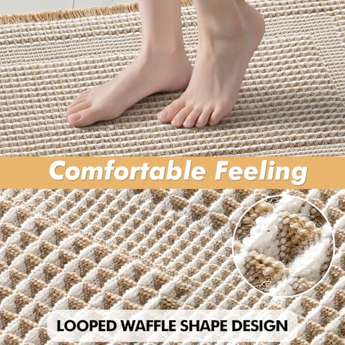 MIULEE Waffle Bathroom Rugs Set of 2 - Brown & Cream Boho Bath Mat
