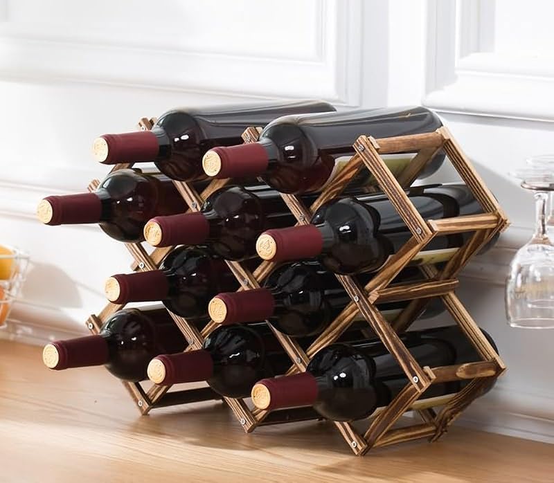 Foldable Wooden Wine Rack - 10-Bottle Expandable Countertop Holder