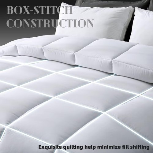 DOWNCOOL Queen Size Comforter - Lightweight All-Season Duvet Insert | White Down Alternative Quilt (88x92 Inches)
