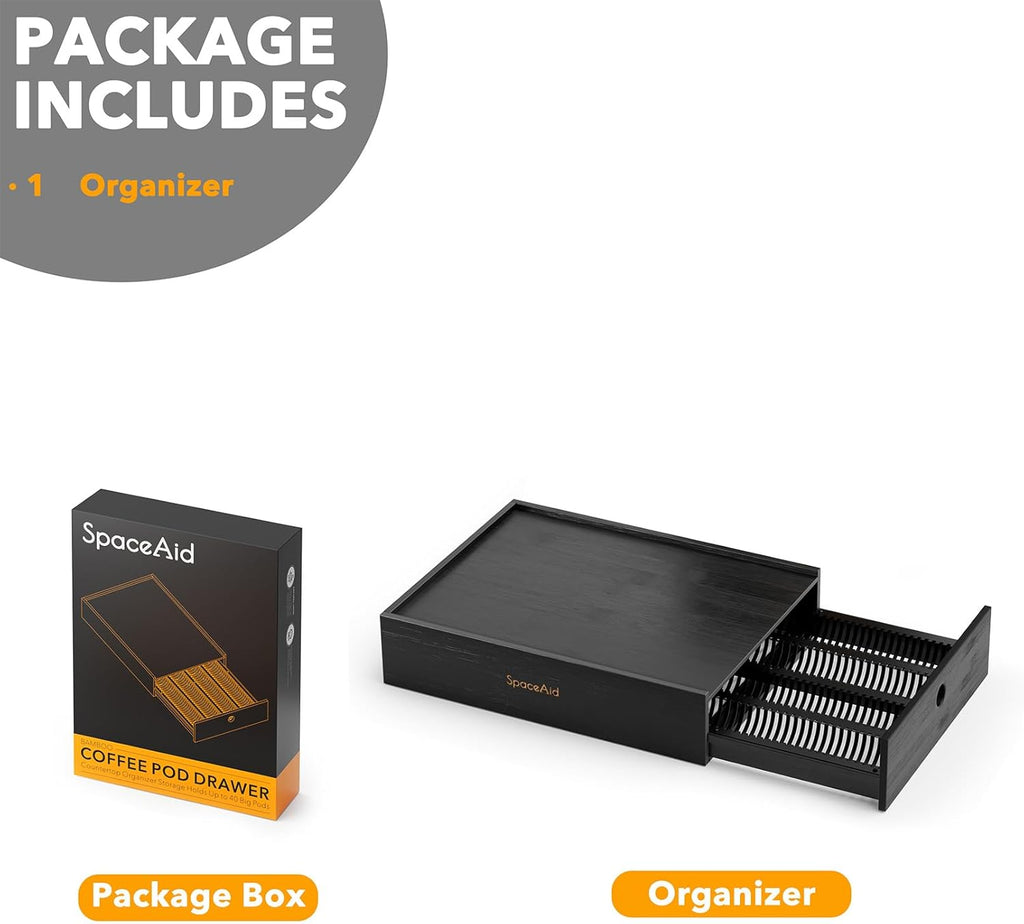 SpaceAid Bamboo Coffee Pod Holder - Stylish Drawer Organizer for Nespresso Vertuo | Holds 40 Big or 56 Small Pods (Black)