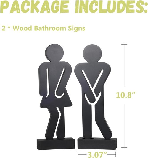 Litivy Rustic Wooden Bathroom Decor Signs - Set of 2 Farmhouse Style Restroom Decor