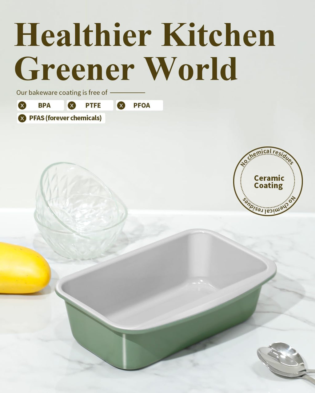 Skiennix Non-Stick Bread Loaf Pan - 9x5 Inch, Ceramic Coating, Oven Safe to 550°F, Dishwasher Safe, Pistachio Green