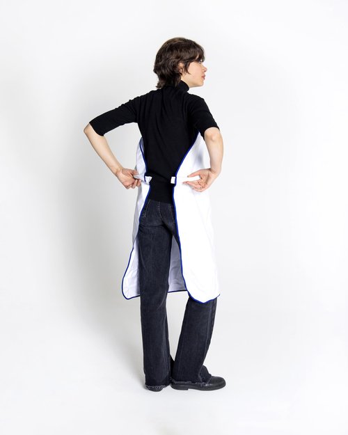 innovex ONE TOUCH APRON PRO WITH POCKET - Strapless Apron – No Shoulder Strain, White and blue kitchen Apron without ties - Waterproof Apron - Japan Brand