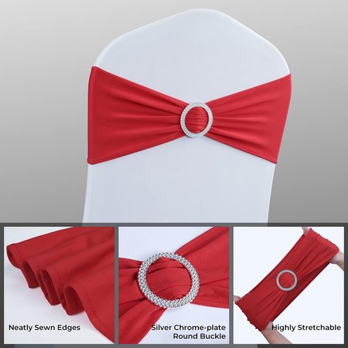Babenest Spandex Chair Sashes - 50PCS Premium Stretch Covers with Buckle Slider for Weddings & Events | Red