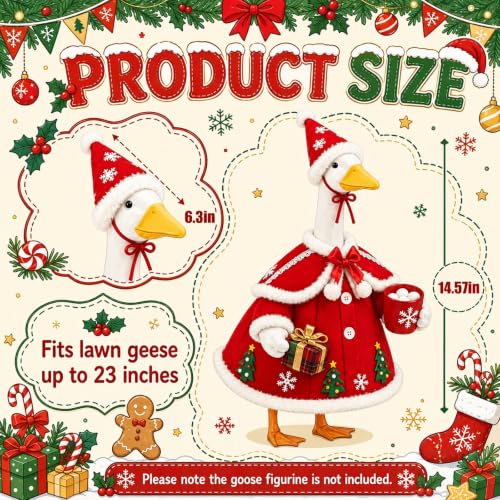 Bigwish Christmas Red Porch Goose Outfit Set for 23" Statues Holiday Decor