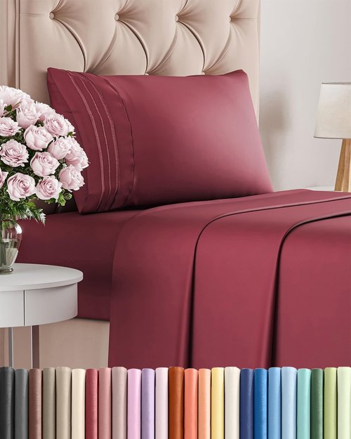 Comfy Twin Size 3-Piece Sheet Set by [Brand Name] | Breathable & Cooling Luxury Bedding - Deep Pockets, Ultra-Soft, Wrinkle-Free - Burgundy