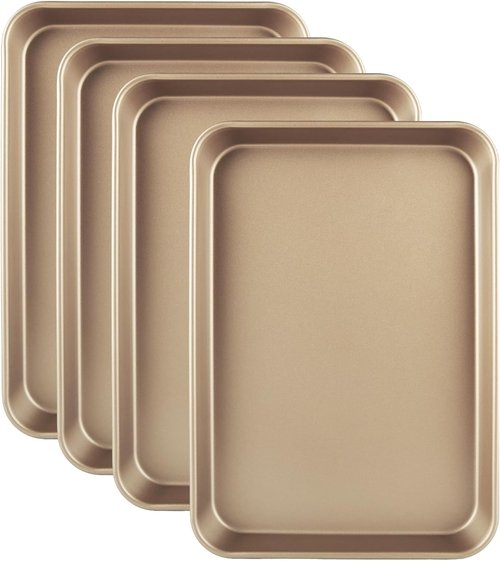 Acrux7 Nonstick 9x13 Baking Pan Set - 4 Pack Carbon Steel Quarter Sheet Trays in Gold