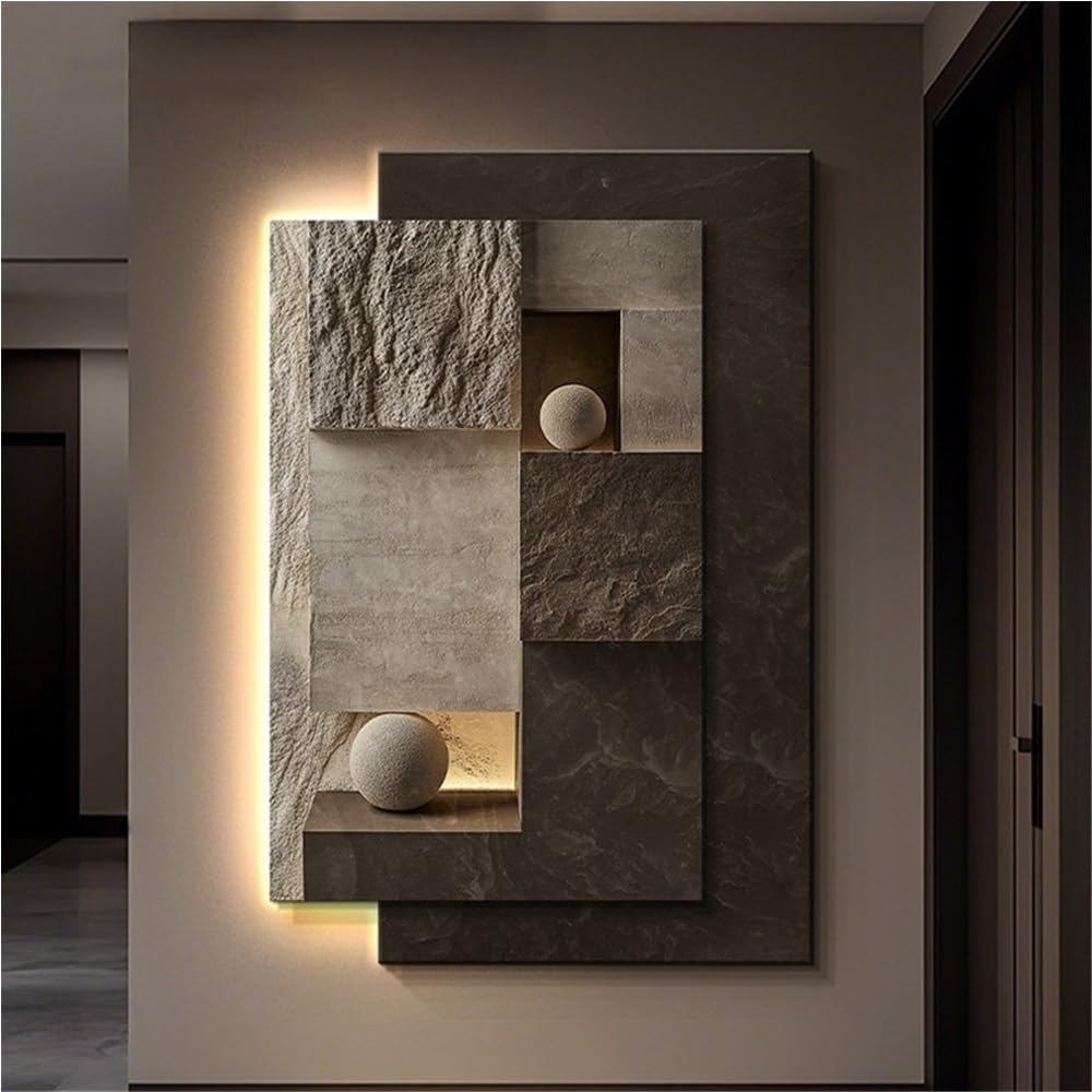 Skiennix Sandstone Textured Wall Art - Modern Geometric LED Lighted Decor | 27.6x39.4in