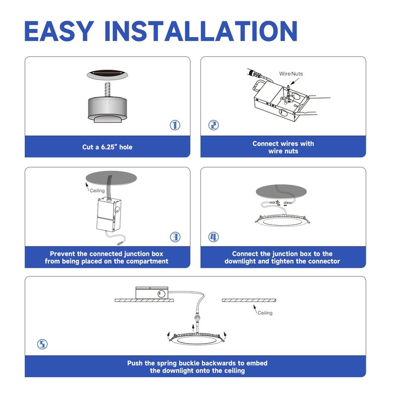 ECOELER 12 Pack 6 Inch Slim LED Recessed Lighting with Junction Box, 12W 1100Lm, 4000K Cool White, Dimmable LED Ceiling Downlights, High Brightness Wafer Lights, ETL & FCC